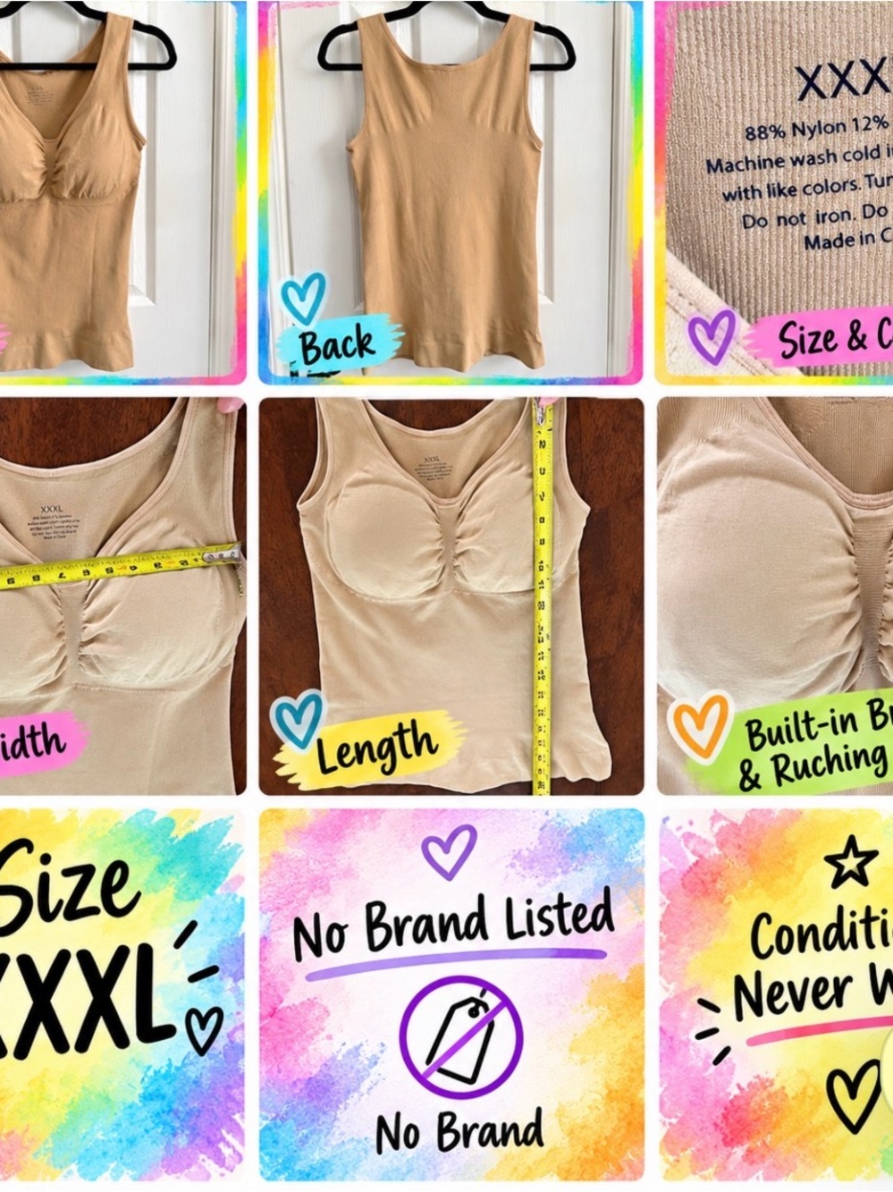 XXXL Nude Seamless Shaping Tank Top Built-In Bra Never Worn